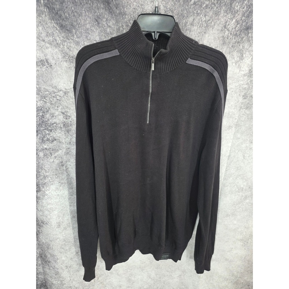Calvin Klein Jeans Sweater Mens XL Black Quarter Zip Mock Neck Pullover Grandpa